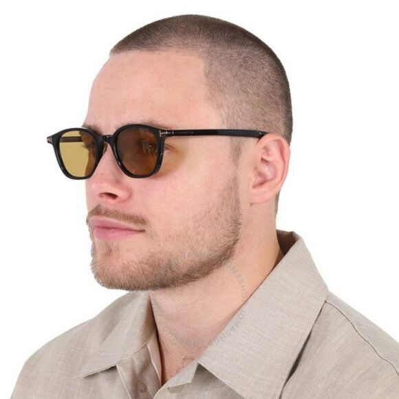 NEW Tom Ford FT0978-D/S Eco 01E Shiny Black Light Brown Square Unisex Sunglasses main image 6